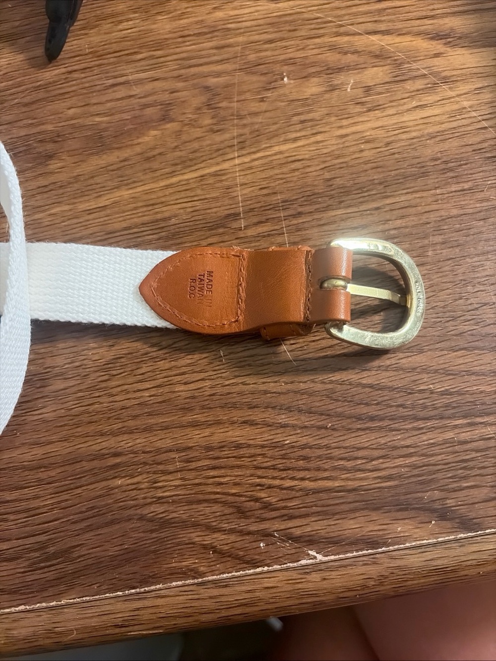 Belt Charter Club White Canvas Belt with Brown Leather and Gold Buckle